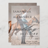エレガントVellum Overlay Minimalist 2フォト結婚ズ 招待状 (正面/裏面)