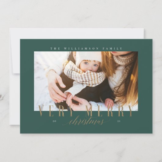 エレガントVery Merry Christmas金ゴールドタイポグラフィ写真 シーズンカード (正面)