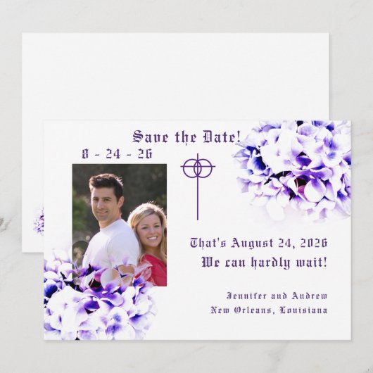 エレガントViolets日付の保存 セーブザデート (正面/裏面)