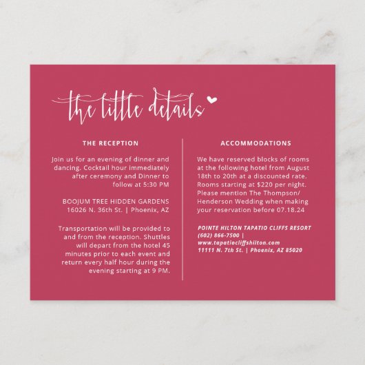 エレガントViva Magenta Bohoの結婚詳細QRコード エンクロージャーカード (正面)