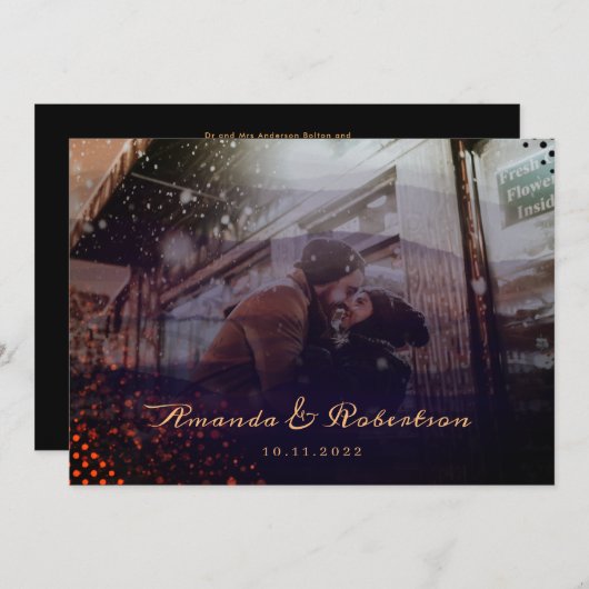 エレガントWavy Burgundy Overlay Photo結婚's 招待状 (正面/裏面)