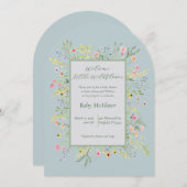 エレガントWelcome Little Wildflower Baby Shower 招待状 (正面/裏面)