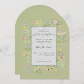 エレガントWelcome Little Wildflower Baby Shower 招待状 (正面/裏面)