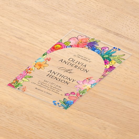 エレガントWhimsyはっきりしたフローラの水の結婚色 アクリル招待状 (レイダウン)