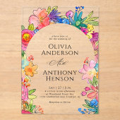 エレガントWhimsyはっきりしたフローラの水の結婚色 アクリル招待状 (正面)