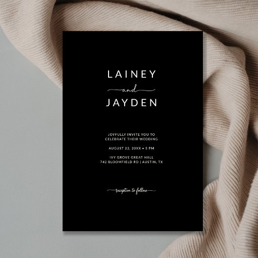 エレガントWhimsy Scriptブラックミニマル結婚リスト 招待状