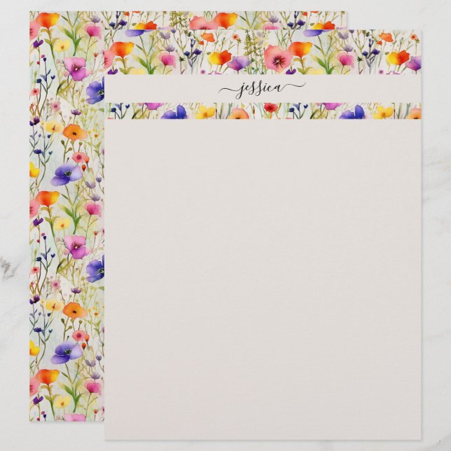 エレガントwildwflowersスクリプト名 レターヘッド (正面/裏面)