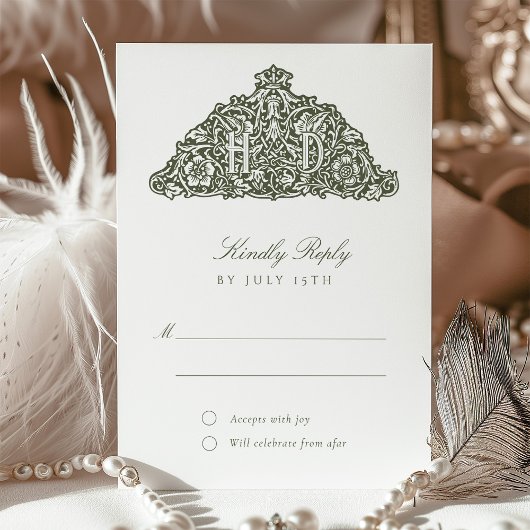 エレガントWilliam Morris RSVPカーインスパイアドのRSVPカー結婚ド 招待状