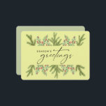 エレガントWinter Greenery Business ADDロゴ シーズンカード<br><div class="desc">休日応援を顧客にカスタマイズフェスティバルホリデーカードで送信。このビジネス/企業のデザインは緑淡い色のの背景にシャグリの松と実伝統的の冬の緑を備えている。このデザインの裏側には、会社のロゴや顧客へのカスタムメッセージが入る！</div>