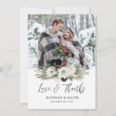 エレガントWinter Pine Coneの結婚写真 サンキューカード (正面)