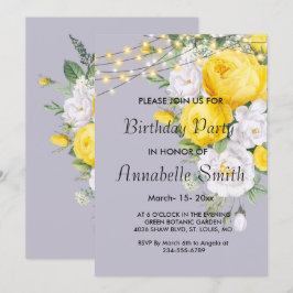 エレガントYellowFloralBirthday素朴ラ    イト   招待状