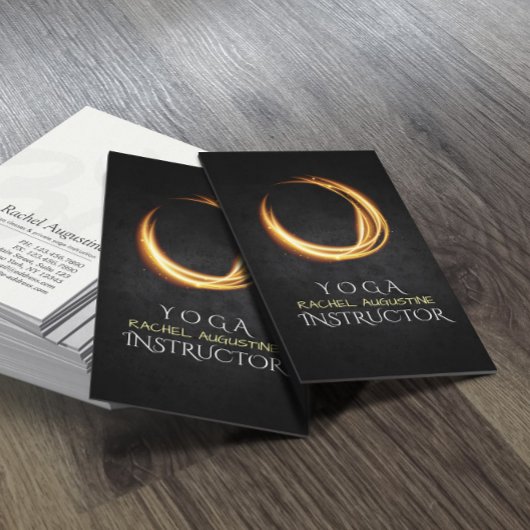 エレガントYOGAブラック&金ゴールドZENシンボルラ白熱［赤熱］光を放つイト 名刺