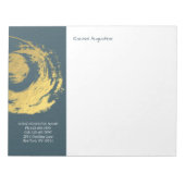 エレガントYOGAブルー&金ゴールドZENシンボルブラシストローク ノートパッド (正面)