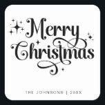 エレガンブラック&ホワイトMeerry Christmasスクリプトカスタム スクエアシール<br><div class="desc">レトロブラックとホワイトのメリークリスマスステッカーで休日応援を広げる！このシックスタイリッシュなデザインはエレガント、クラシックの白黒のパレットにスクリプトを備えている。ギフトラップ、ホリデーカード、またはパーティーの好意にフェスティバルtouchを追加するのに最適。クリスマスユニークの雰囲気とスタイルの季節を共有す祝るあなた自身のシールを作成！</div>