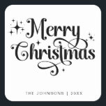 エレガンブラック&ホワイトMeerry Christmasスクリプトカスタム スクエアシール<br><div class="desc">レトロブラックとホワイトのメリークリスマスステッカーで休日応援を広げる！このシックスタイリッシュなデザインはエレガント、クラシックの白黒のパレットにスクリプトを備えている。ギフトラップ、ホリデーカード、またはパーティーの好意にフェスティバルtouchを追加するのに最適。クリスマスユニークの雰囲気とスタイルの季節を共有す祝るあなた自身のシールを作成！</div>