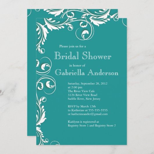 エレガンモダンスターコイズブライダルシャワー招待状 招待状 (正面/裏面)