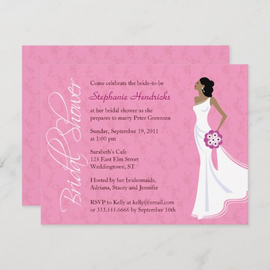 エレガンモダンスピンクブライダルシャワー 招待状 (正面/裏面)