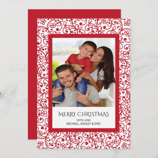 エレガンモダンスレッドフレームフォトホリデーカード シーズンカード (正面/裏面)