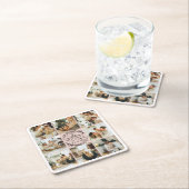 エレガンモダン赤面ピンクモノグラムファミリーフォト スクエアペーパーコースター (インサイチュ)