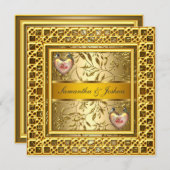 エレガ人気があるントウェディング招待状金ゴールド 招待状 (正面/裏面)