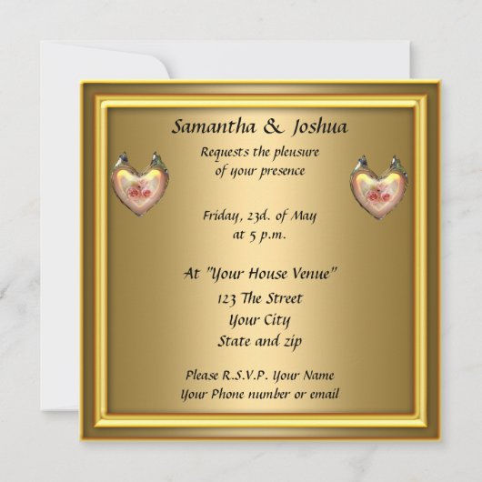 エレガ人気があるントウェディング招待状金ゴールド 招待状 (裏面)
