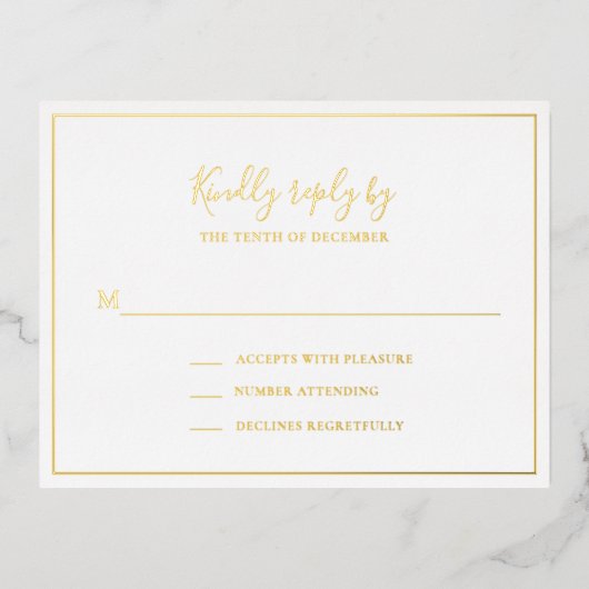 エレガ伝統的ントウェディングフォイルRSVPカード 箔招待状ポストカード (正面)