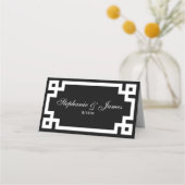 エレガ名門私立校風のン白ギリシャ鍵エスコートカード プレイスカード (正面)