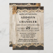 エレガ素朴ンス結婚バーラップレースバーンウッド 招待状 (正面/裏面)