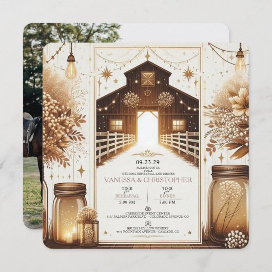 エレガ素朴ンス結婚リハーサル 招待状 (正面/裏面)