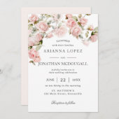 エレガ素朴ンス赤面ピンクローズフローラ結婚ズ 招待状 (正面/裏面)