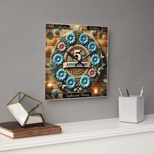 エレガ素朴ンス:アニバーサリーフローラサークルデザイン スクエア壁時計 (オフィス)