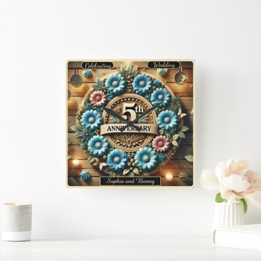 エレガ素朴ンス:アニバーサリーフローラサークルデザイン スクエア壁時計 (ホーム)