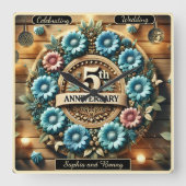 エレガ素朴ンス:アニバーサリーフローラサークルデザイン スクエア壁時計 (正面)