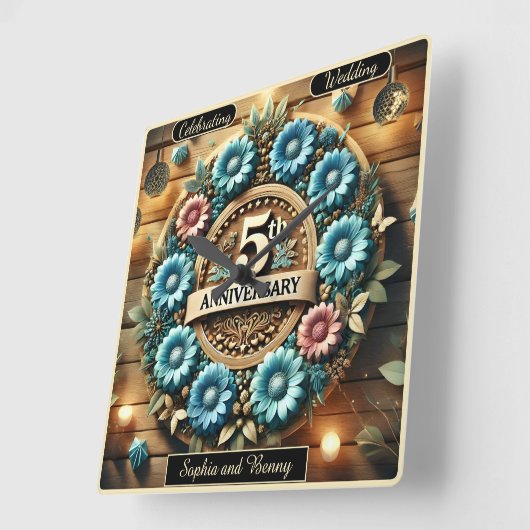 エレガ素朴ンス:アニバーサリーフローラサークルデザイン スクエア壁時計 (傾斜)