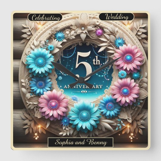 エレガ素朴ンス：アニバーサリーフローラデザイン スクエア壁時計 (正面)