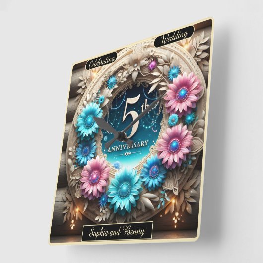 エレガ素朴ンス:アニバーサリーフローラデザイン スクエア壁時計 (傾斜)