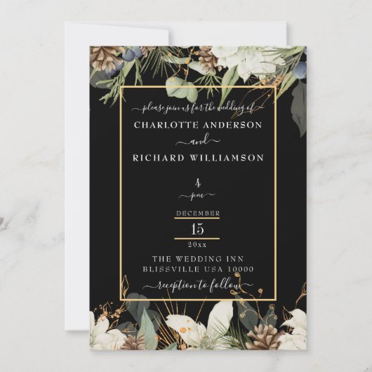 エレガ素朴ンス、ピネコ縁どンオンブラック 招待状 (正面)