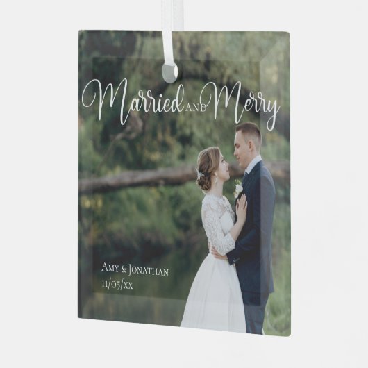 エレガ結婚したントメリーウェディング写真クリスマス ガラスオーナメント (正面左)