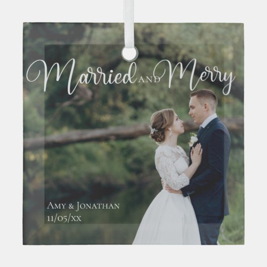 エレガ結婚したントメリーウェディング写真クリスマス ガラスオーナメント (正面)