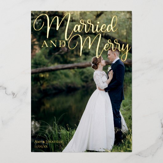 エレガ結婚したントメリーウェディング写真金ゴールド 箔シーズンカード (正面)