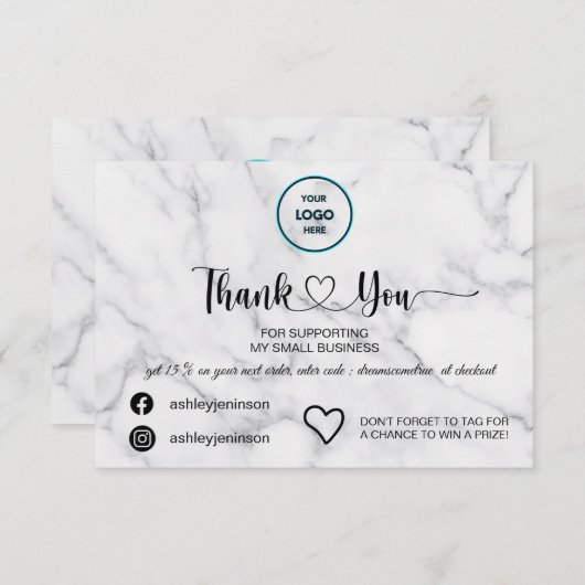 エレガ表現ンスへの感謝の気持ち：ホワイトマーブル サンキューカード (正面/裏面)