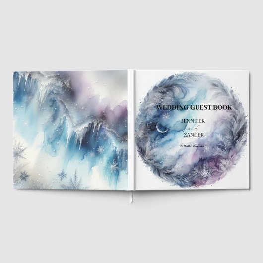 エレガ霜の降りたンス結婚の水モダン色アイシー ゲストブック (全面)