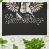 エレキウィングギタリストパーソナライズされたギターショップ キッチンタオル (折り畳み)