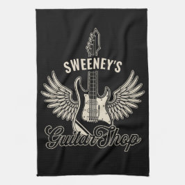 エレキウィングギタリストパーソナライズされたギターショップ キッチンタオル