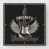 エレキウィングギタリストパーソナライズされたギターショップ スクエア壁時計 (正面)