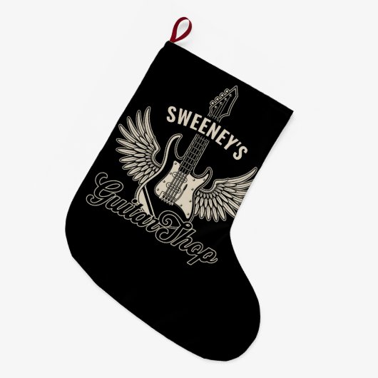 エレキウィングギタリストパーソナライズされたギターショップ ラージクリスマスストッキング (正面 (吊り時))