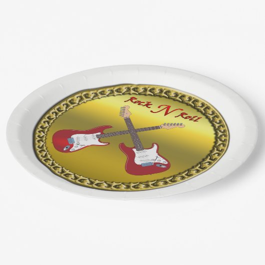 エレキギターが付いている石Nロール ペーパープレート (アングル)