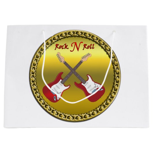 エレキギターが付いている石Nロール ラージペーパーバッグ (正面)