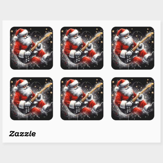 エレキギターでサンタが大声で叫ぶ スクエアシール (シート)