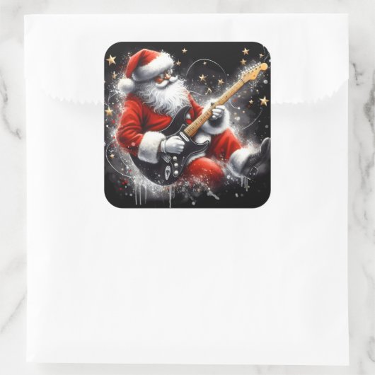 エレキギターでサンタが大声で叫ぶ スクエアシール (バッグ)